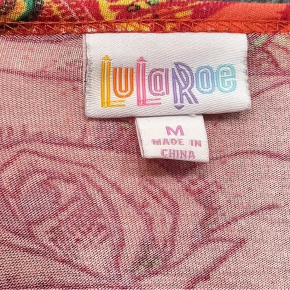 LuLaRoe Irma High Low Oversized Tunic Blouse Size Medium Red Floral Rose Paisley - Picture 4 of 6